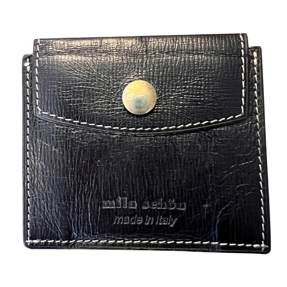 Mila Schon Made in Italy Leather 3-inch square Wallet Coin Brown Minimalist